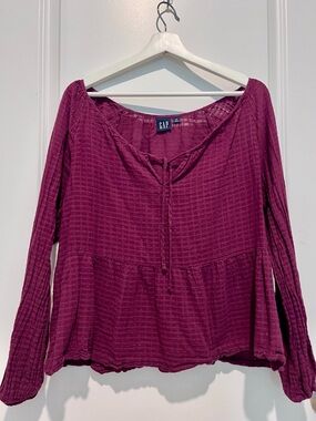 GAP Women's Plum Peasant Top with Tie Detail